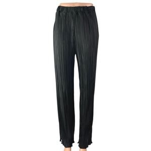 Silk & Salt Womens Black Pleated Elastic High Waist Straight Wide Leg Pants Sz M
